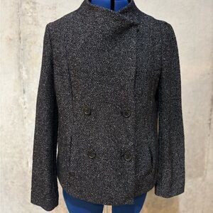 LOFT Navy Tweed Double-Breasted Pea Coat